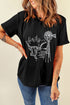 Black Howdy Western Cow Embroidered O Neck T Shirt